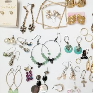 Vintage Avon Swarovski Sterling Costume Pierced Earrings Lot Of 27